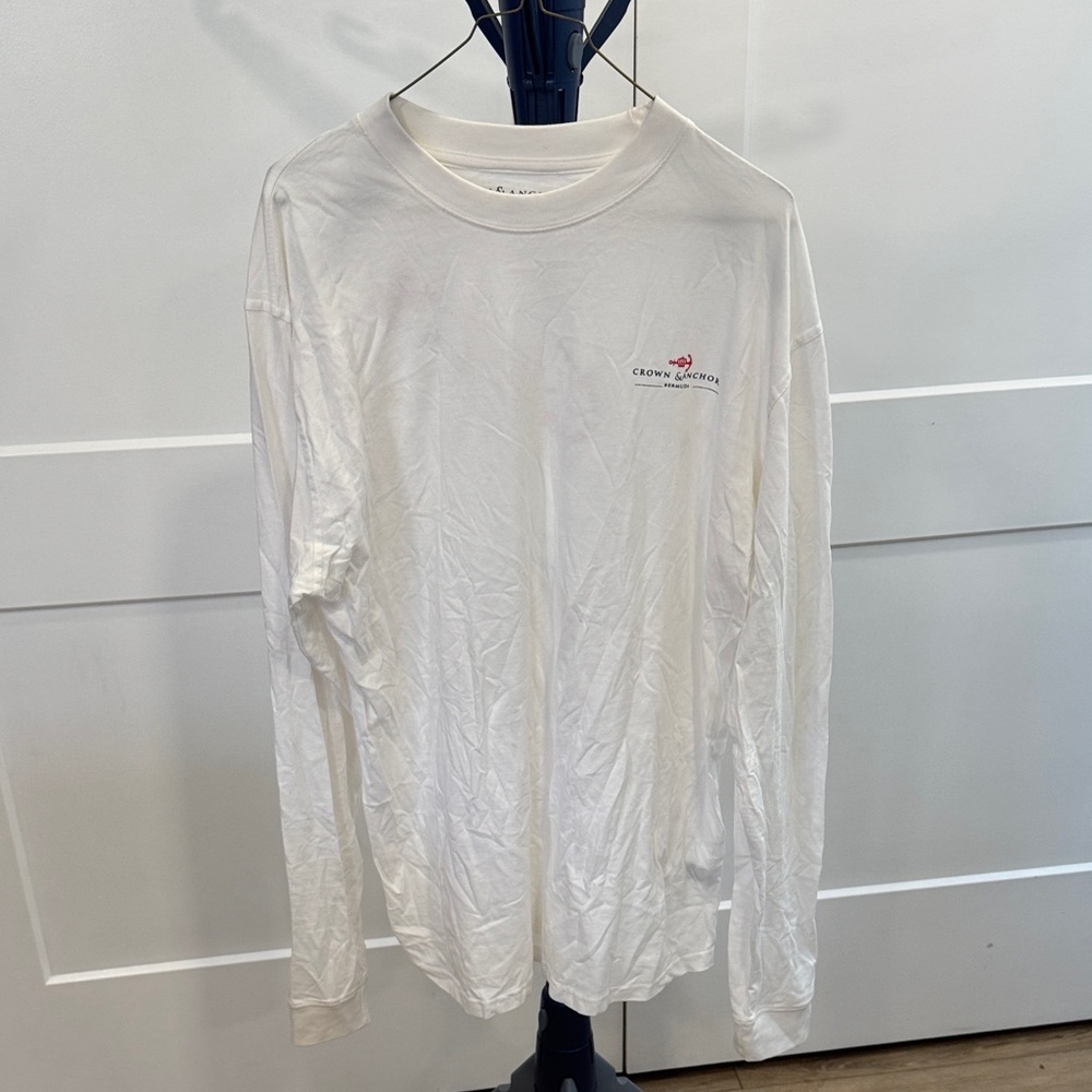Mens XL long sleeve white graphic tshirt Crown & Anchor Bermuda